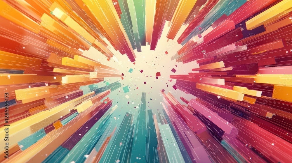 Aufkleber Abstract Colorful 3D Geometric Shapes Background Design with Vivid Hues and Dynamic Composition
