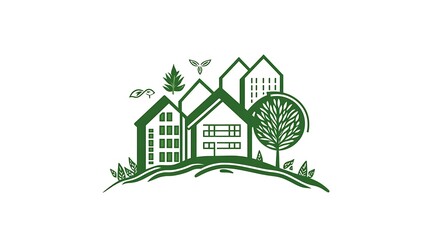 Green Cityscape: Eco-Friendly Homes in a Lush, Illustrated Landscape AI Generated