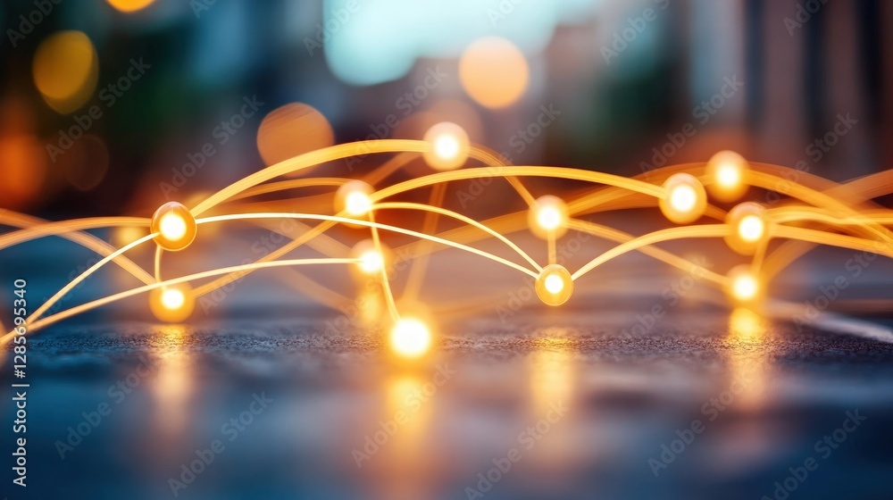 Poster illuminated network connections abstract background golden lights digital technology