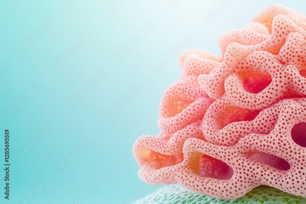 Aufkleber abstract pink coral texture close up shot on turquoise background unique natural organic pattern des