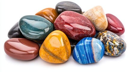 Colorful Collection of Polished Decorative Gemstones and Crystals