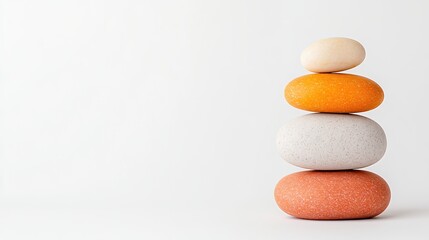 Balanced Stack Of Colorful Stones On White Background