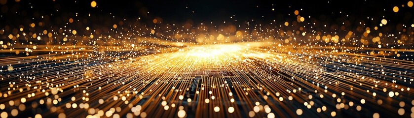 Radiant Golden Light Rays with Sparkles in Dark Background