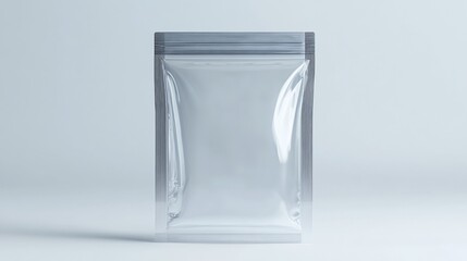 Clear stand-up pouch mockup, studio shot, white background, packaging design