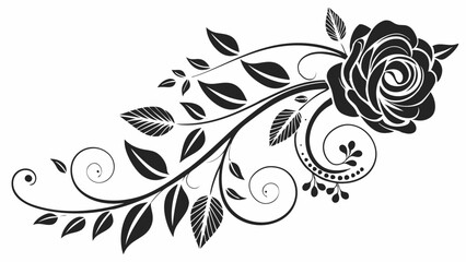 Black and white floral pattern with swirling leaves and decorative elements