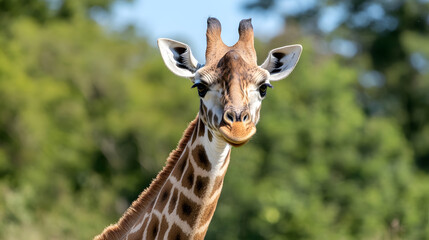 Naklejka premium Close Up of Giraffe Head with Natural Green Background in Safari Setting : Generative AI