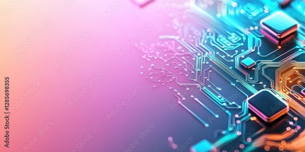 Poster Abstract Digital Circuit Board Design with Colorful Glow Effect