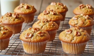 Freshly baked walnut muffins