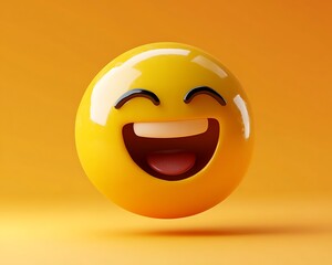 Fototapeta premium A happy yellow emoji with an open mouth laughing