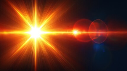 Bright burst light lens flare dark background