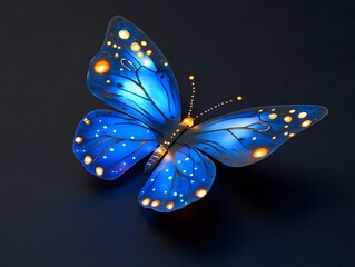 Illuminated Blue Butterfly with Glowing Lights on a Dark Background