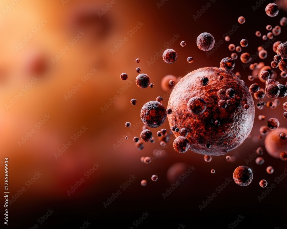 Poster microscopic cellular structures abstract background red brown spheres 3d render molecular biology sc