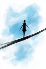 Fototapeta premium A person walking on a tightrope with a blue sky in the background