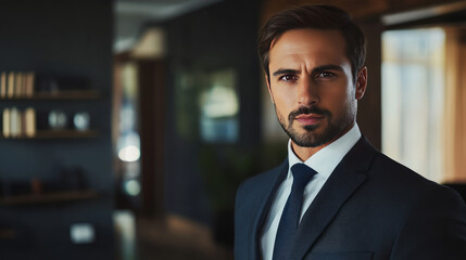 Fototapeta premium Male arm in blue suit set tie closeup. White collar management job serious move secretary student luxury formal interview executive agent marriage store corporate elegance employment preparation