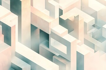 An isometric geometric background in muted pastel tones, resembling abstract blocks and layers. Soft lighting creates smooth gradients, with a modern style perfect for corporate and creative projects.