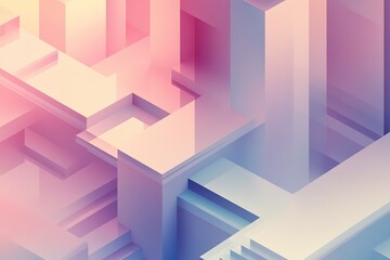An isometric geometric background in muted pastel tones, resembling abstract blocks and layers. Soft lighting creates smooth gradients, with a modern style perfect for corporate and creative projects.