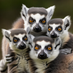 A portrait of raccoons huddled together