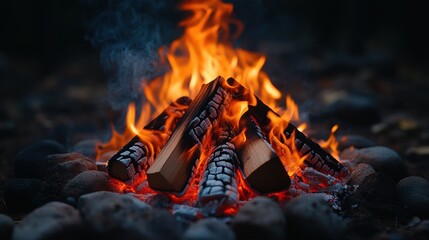 Fototapeta premium Campfire Flames in Night Woods