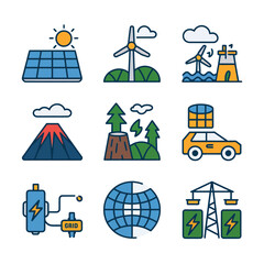 2d vector environment Collection Solar Panel icon Symbolizing clean and renewable solar energy.
