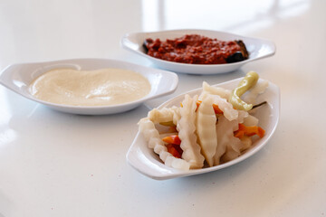 Torshi pickled vegetables of Middle Eastern and Iranian cuisines, mixed salted vegetables