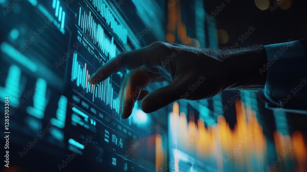 Poster hand interacting with futuristic data visualization interface