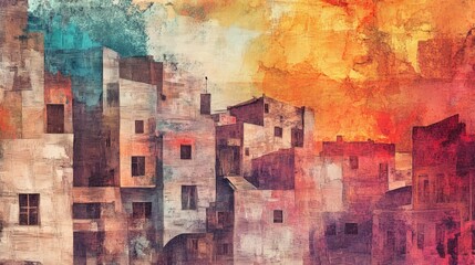 Obraz premium Abstract Cityscape at Sunset: A Watercolor Impression