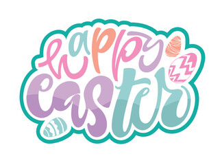 Happy Easter. Cute hand drawn doodle lettering quote about egg hunt. Lettering for t-shirt design, mug print, bag print, clothes fashion. 100% hand drawn vector image.