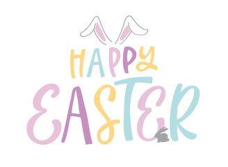 Happy Easter. Cute hand drawn doodle lettering quote about egg hunt. Lettering for t-shirt design, mug print, bag print, clothes fashion. 100% hand drawn vector image.