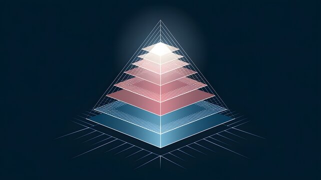 Abstract pyramid: A glowing pyramid with each layer illuminated differently, symbolizing company hierarchy, structure, and stability.
