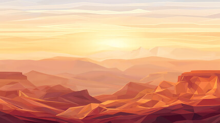 Warm light of the setting sun illuminates the red desert canyon landscape, creating a sense of peacefulness and solitude Ideal for travel or adventure themed projects.