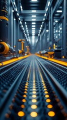 Industrial corridor with equipment and bright yellow lighting fixtures