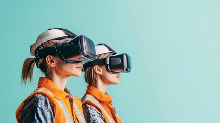 Two Women Wearing Virtual Reality Headsets in Industrial Setting