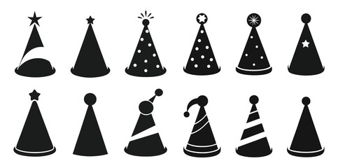 Party hat icon set. Birthday cone hat icon vector for apps and websites