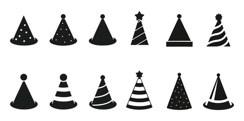 Party hat icon set. Birthday cone hat icon vector for apps and websites