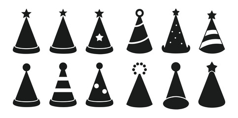 Party hat icon set. Birthday cone hat icon vector for apps and websites