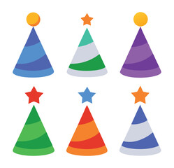 Set of Birthday party hats isolated on white background. Festive cone hats collection. vector illustration