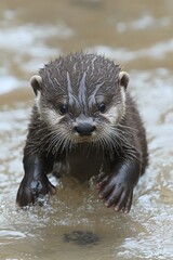 Obraz premium A small otter is playing in the water