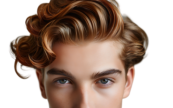 Close up portrait of a young man with styled wavy hair perfect for fashion beauty and hair product advertisements