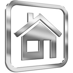 Home 3D icon with silver metallic effect