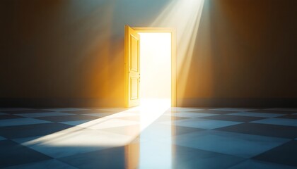 Open Door to Light: A Serene, Sunlit Interior Scene