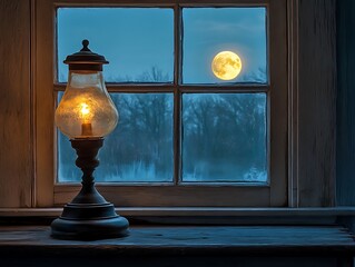 The lighted lantern gives illumination with a full moon