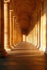 Majestic Sunlit Stone Columns of Ancient Historical Architecture : Generative AI