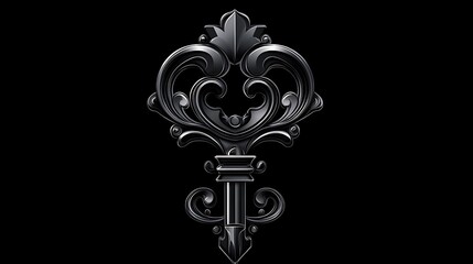 Dark Metal Filigree Ornament: 3D Render on Black Background AI Generated