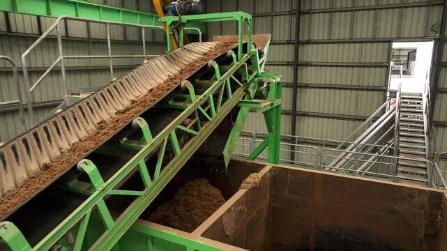Pulp and Paper Processing Facility of Oil Palm, Raw Material into Hopper for Pulp and Paper