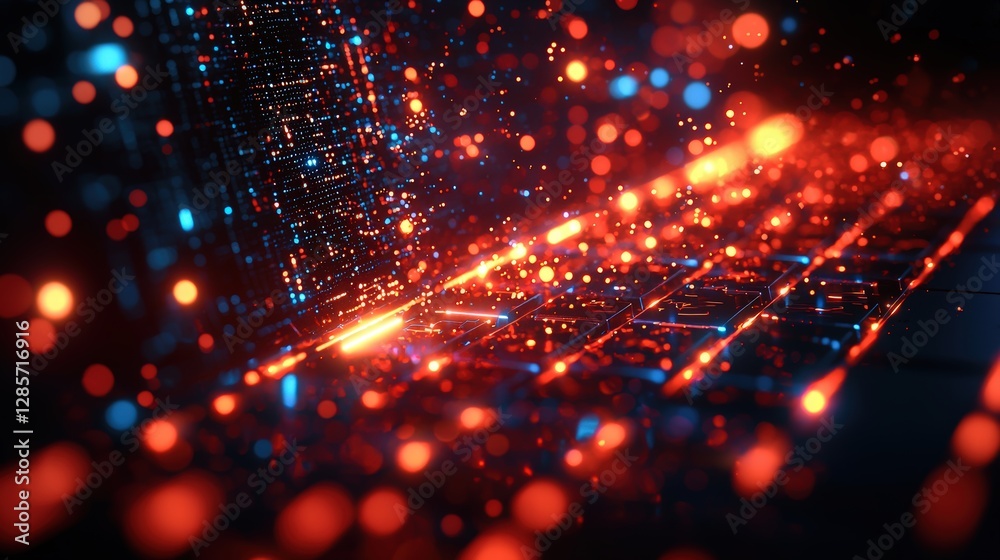 Poster laptop displaying a blurred background of colorful lights creating an energetic and dynamic scene