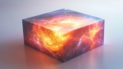 A 3D firework box, designed with golden and red fireworks illustrations, rendered against a pure white background with soft lighting highlighting the colors