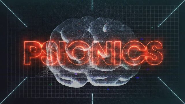 PSIONICS text animation over brain graphic. Title card for content related to parapsychology, remote viewing, psychic abilities, ESP, telekinesis, and telepathy