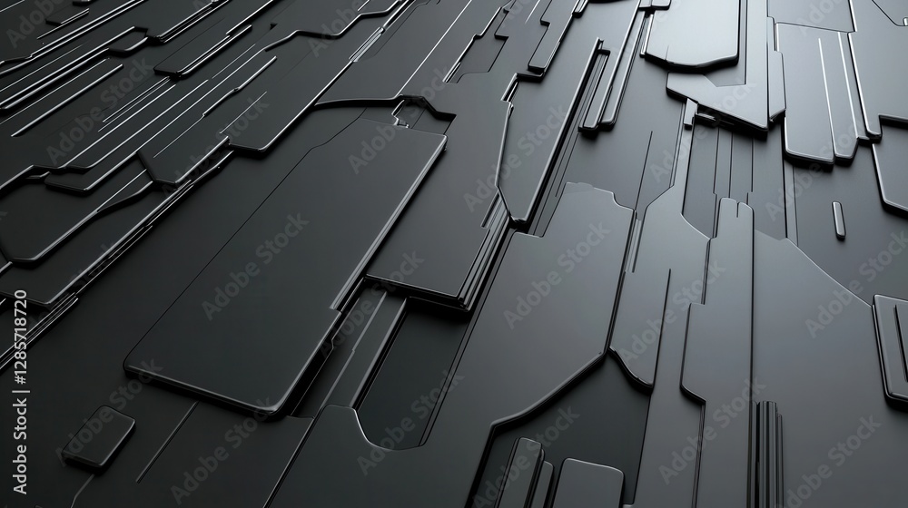Poster futuristic metallic geometric abstract digital background with layered hexagon patterns and architec