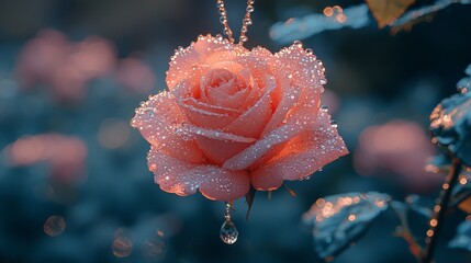 A pink rose with water droplets on it