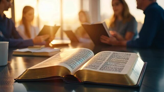 Business Professionals Bible Study in Modern Office Setting